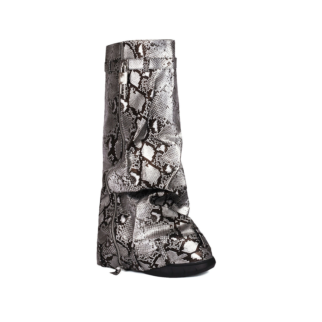 Femme Over-knee Slangeskinds-effekt Stiletto-støvler Stilla