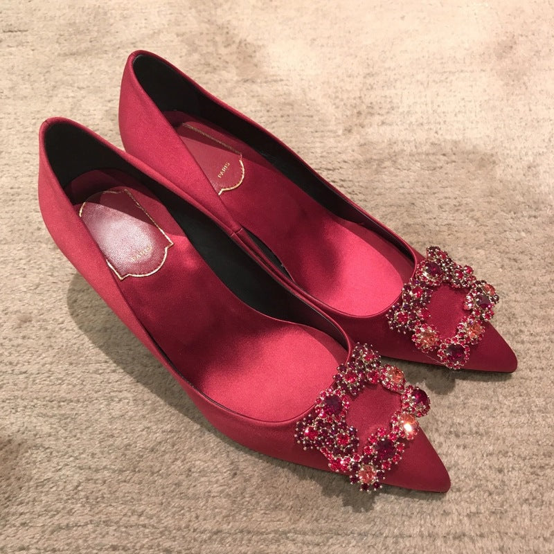 Dame Elegant Spidse Slip-On Ballerinaer med Strass Accent Stilla