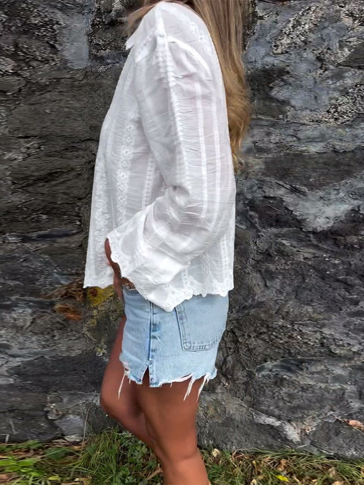 Dame elegant bluse med kunstnerisk spidsudsmykning Stilla