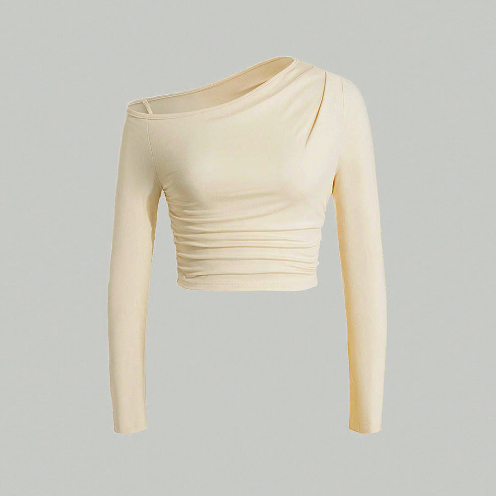 Kvindernes asymmetrisk langærmet crop top med let samlingseffekt Stilla