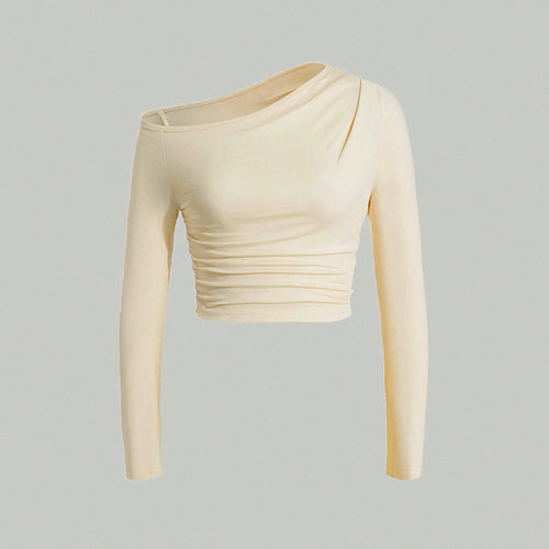 Kvindernes asymmetrisk langærmet crop top med let samlingseffekt Stilla