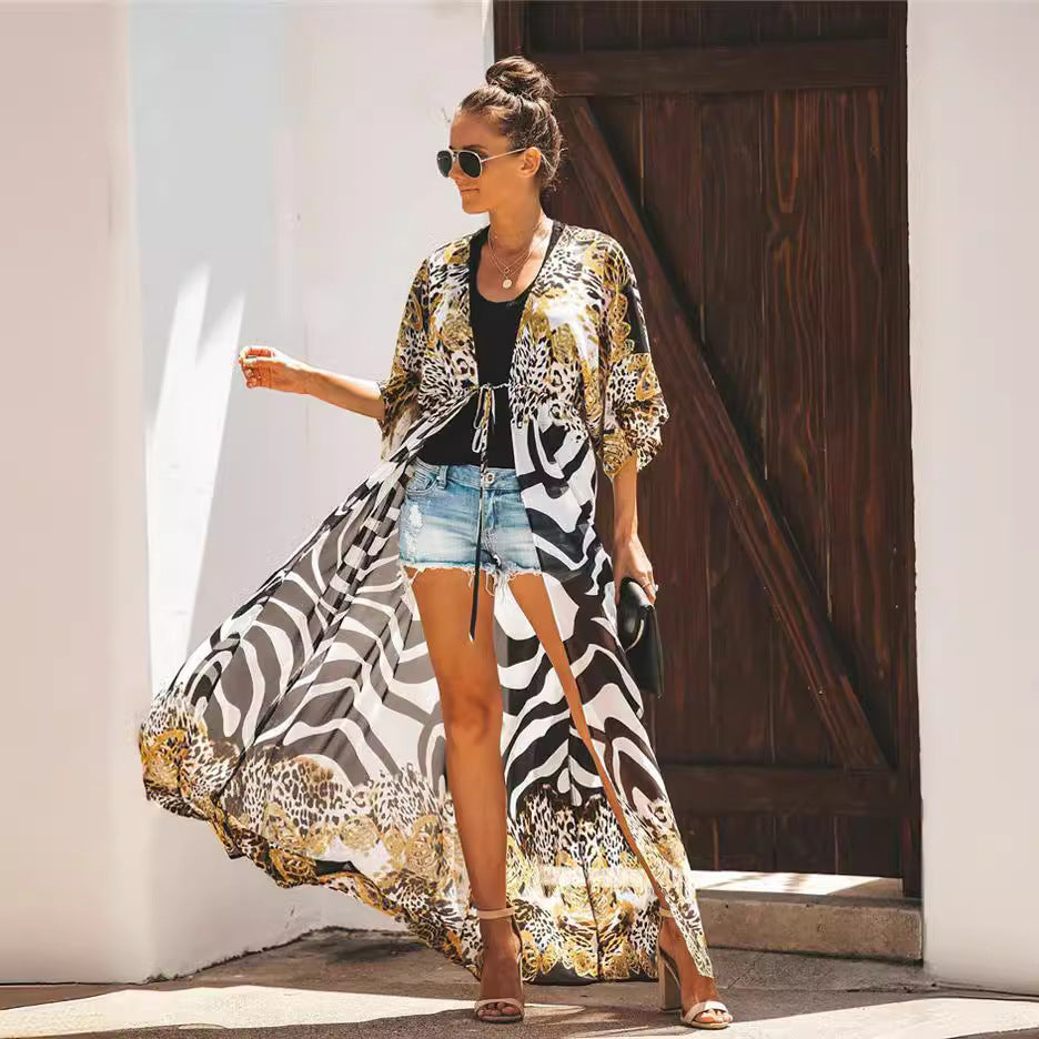 Kvinder safari-inspireret let kimono-indpakning Stilla