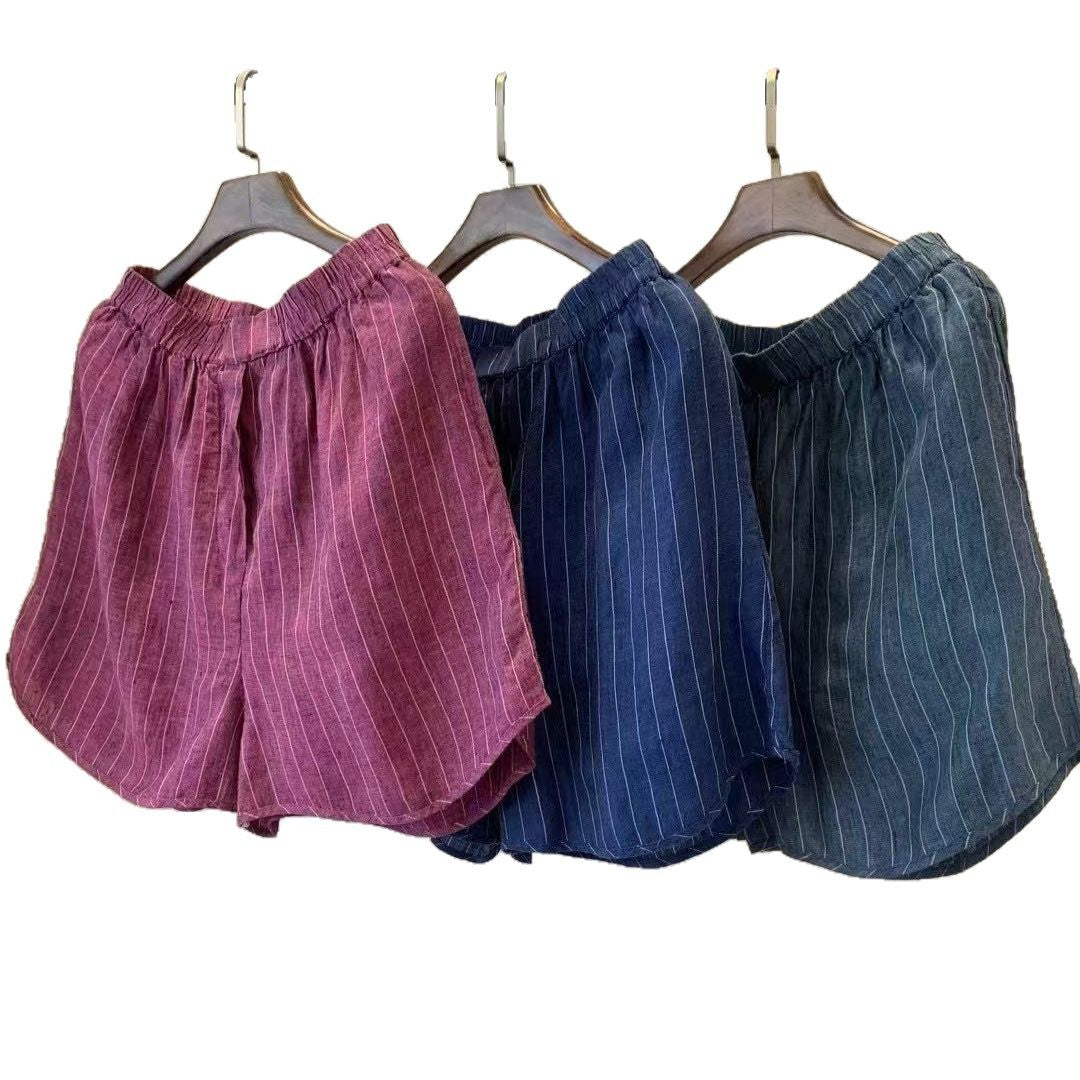 Dame Casual Stribede Linned Shorts Stilla