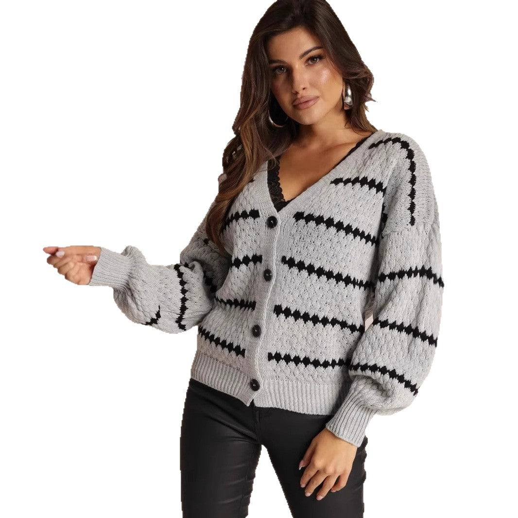 Dame cardigan med moderne zigzag mønster og knapdetaljer Stilla