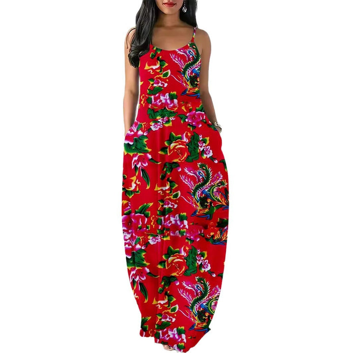 Dame Floral Print Maxi Kjole med Lommer Stilla