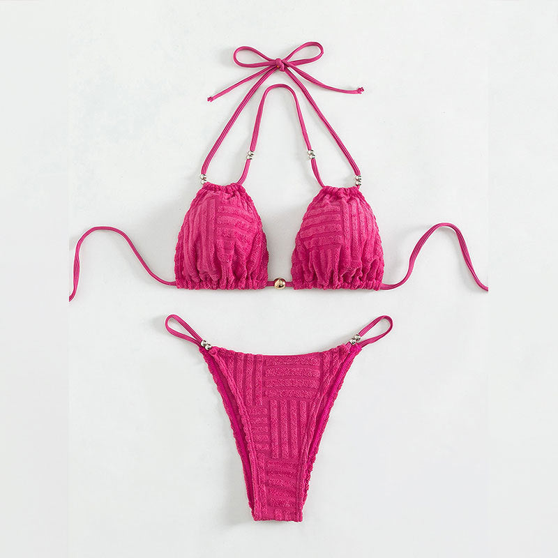 Dame trekantet bikini med struktureret overmateriale og gyldne accenter Skovae