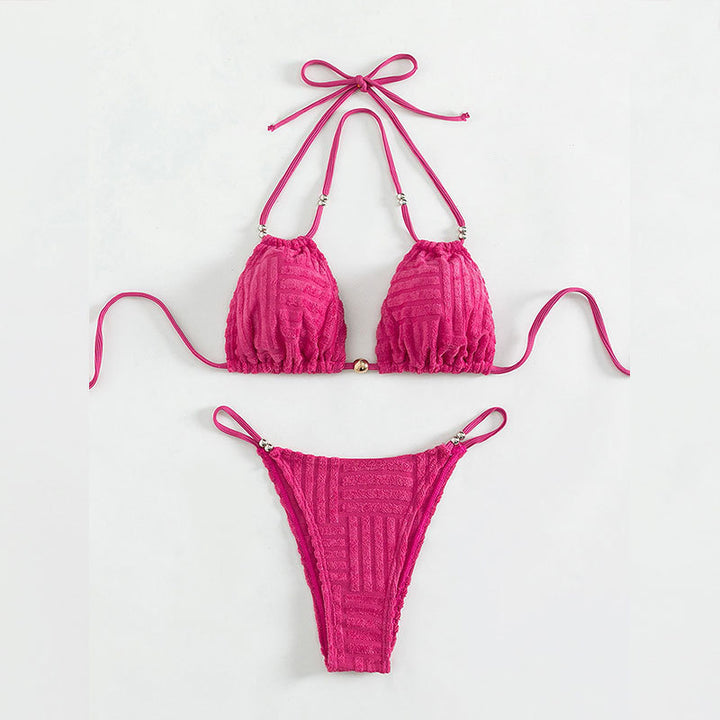 Dame trekantet bikini med struktureret overmateriale og gyldne accenter Skovae