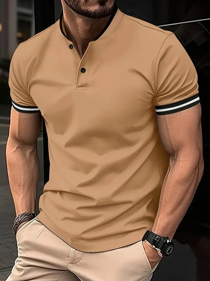 Herrer Poloshirt med moderne ståkrave og kontrasterende ærmeafslutninger Stilla
