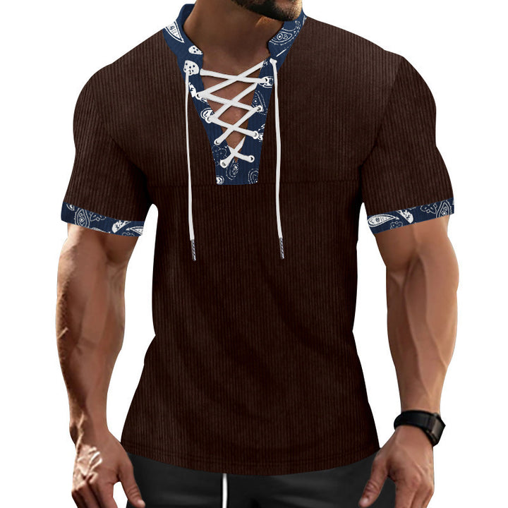 Herrer Kortærmet Henley T-shirt med dekorativt snor design Stilla