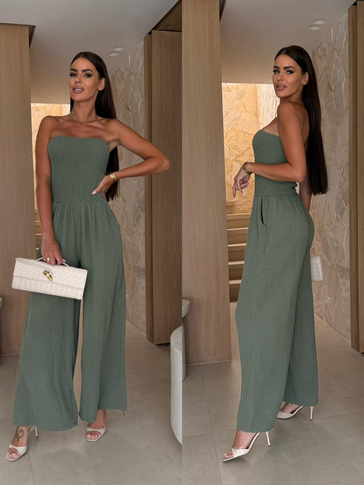 Dame jumpsuit med elastisk overdel og bredt ben Stilla