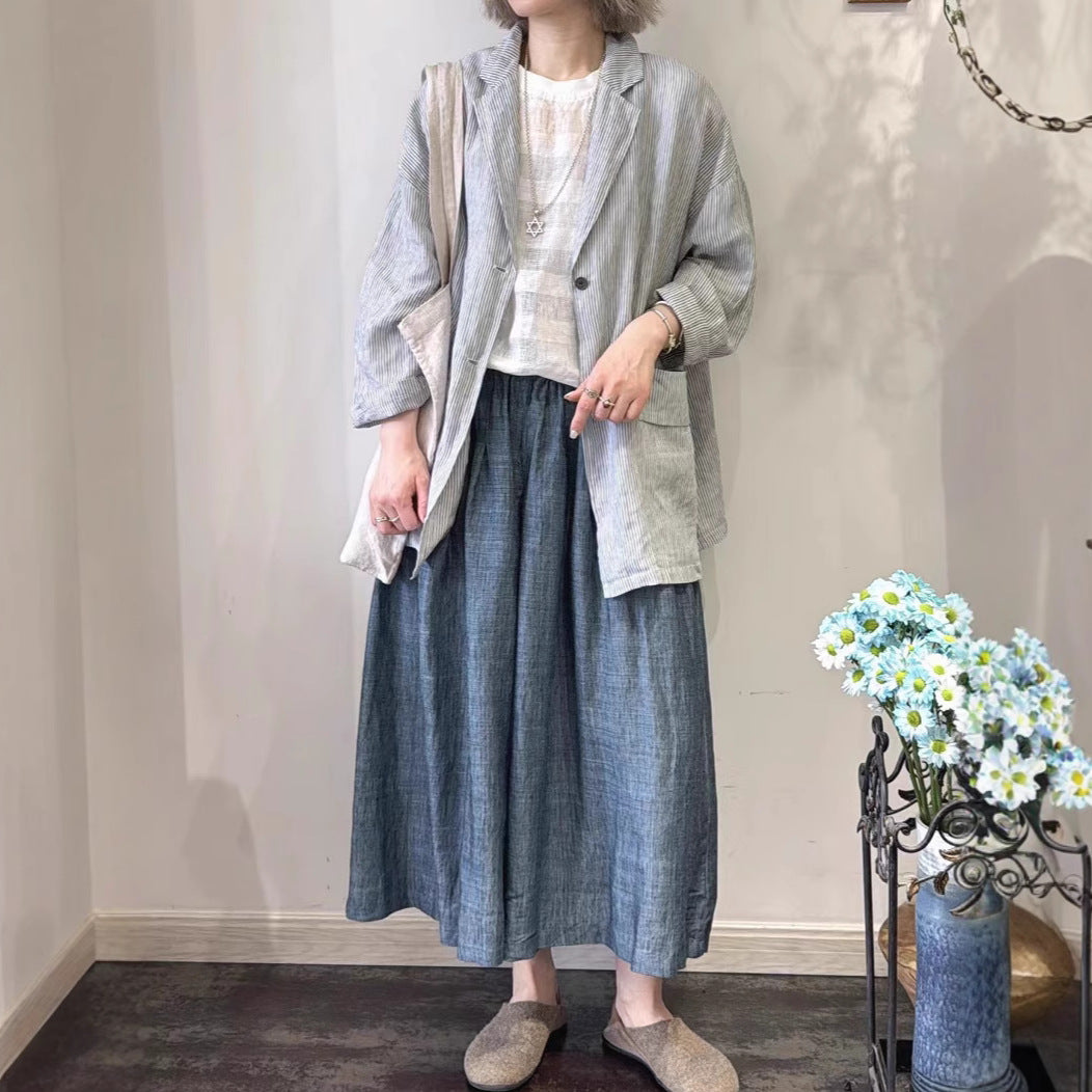 Dame Relaxed Fit Stribet Linned Blazer Stilla