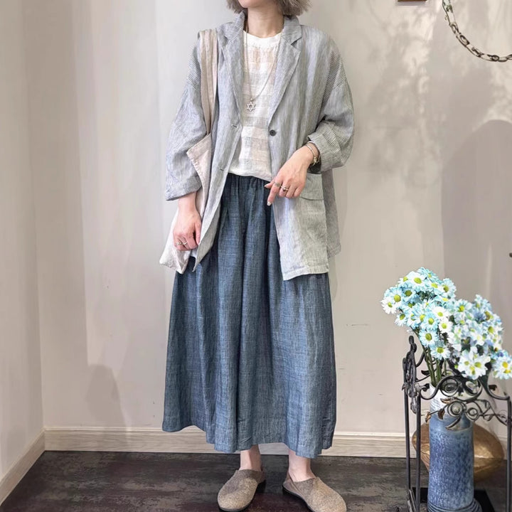 Dame Relaxed Fit Stribet Linned Blazer Stilla