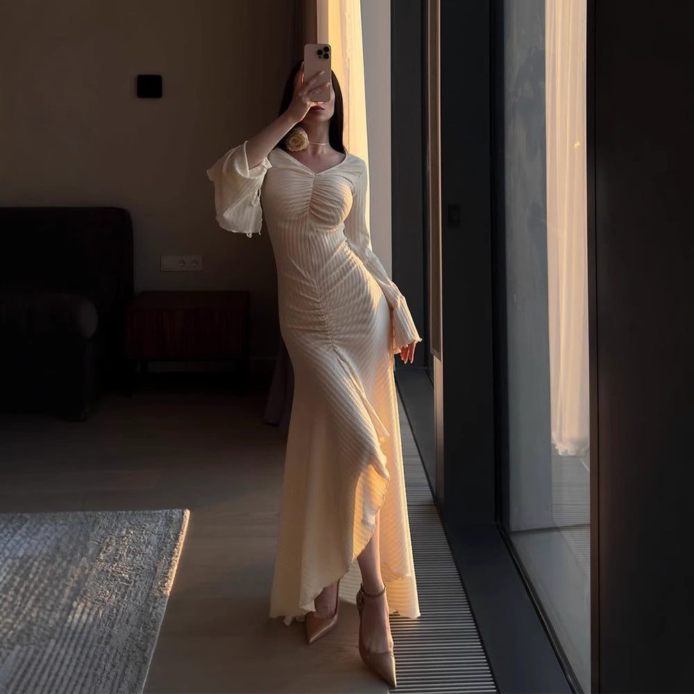 Dame Elegant Maxikjole med raffineret indpakningsdetalje og svajende ærmer Stilla