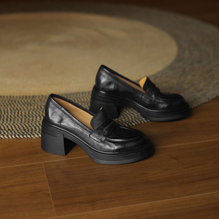Dame Chunky Hæl Loafers med detaljeret broderi Stilla