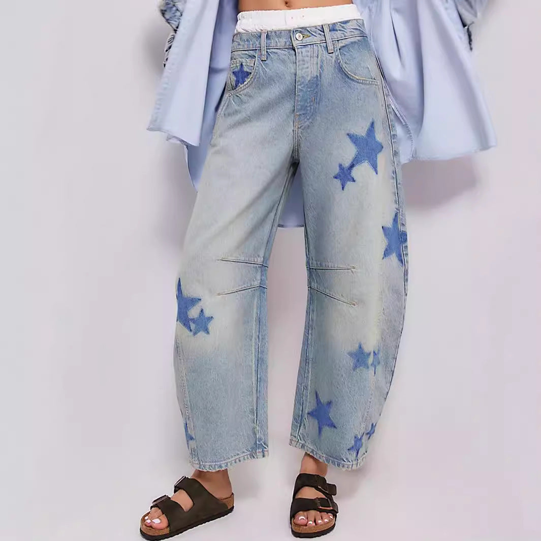 Dame Trendy Jeans med Stjernemønster Stilla