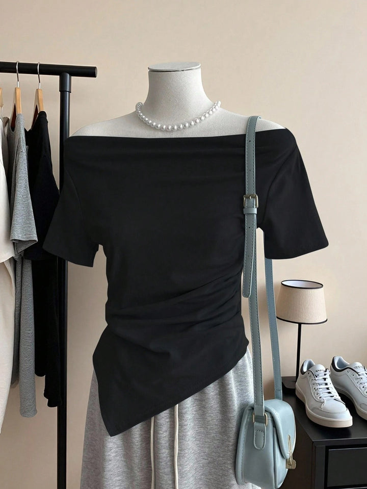 Dame Off-Shoulder T-Shirt med rynke Skovae
