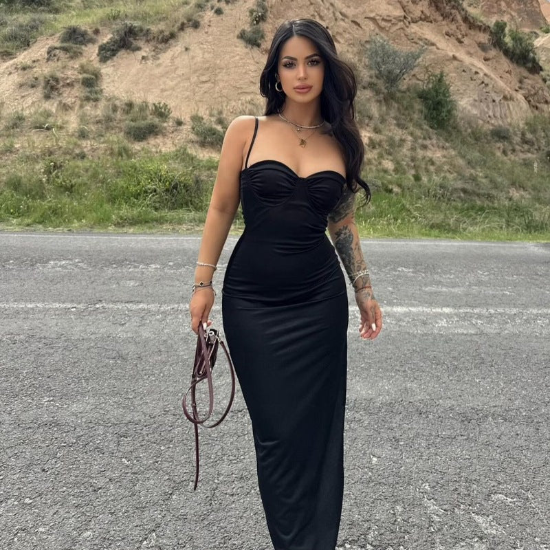 Dame Bodycon Maxikjole med rynket overdel og elegant split Stilla