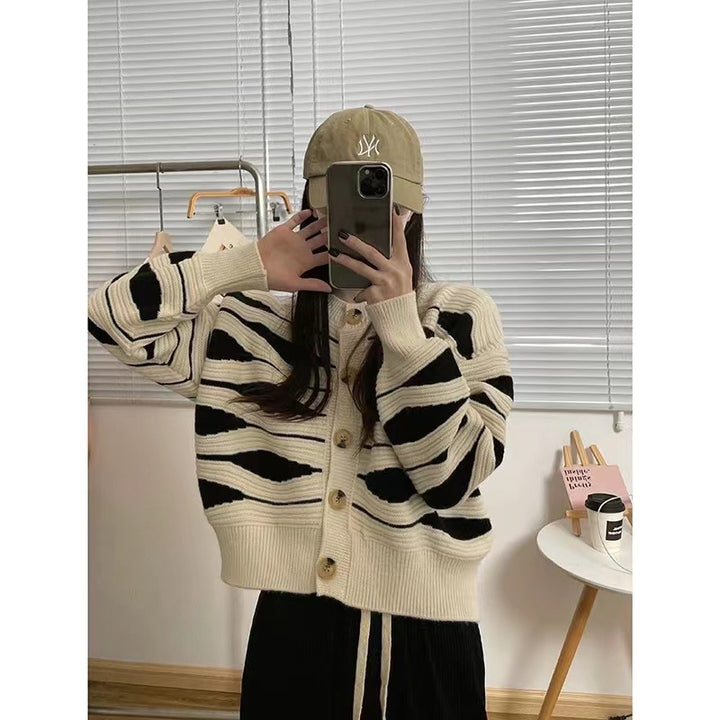 Femme Cultured Stribet Strikcardigan Stilla