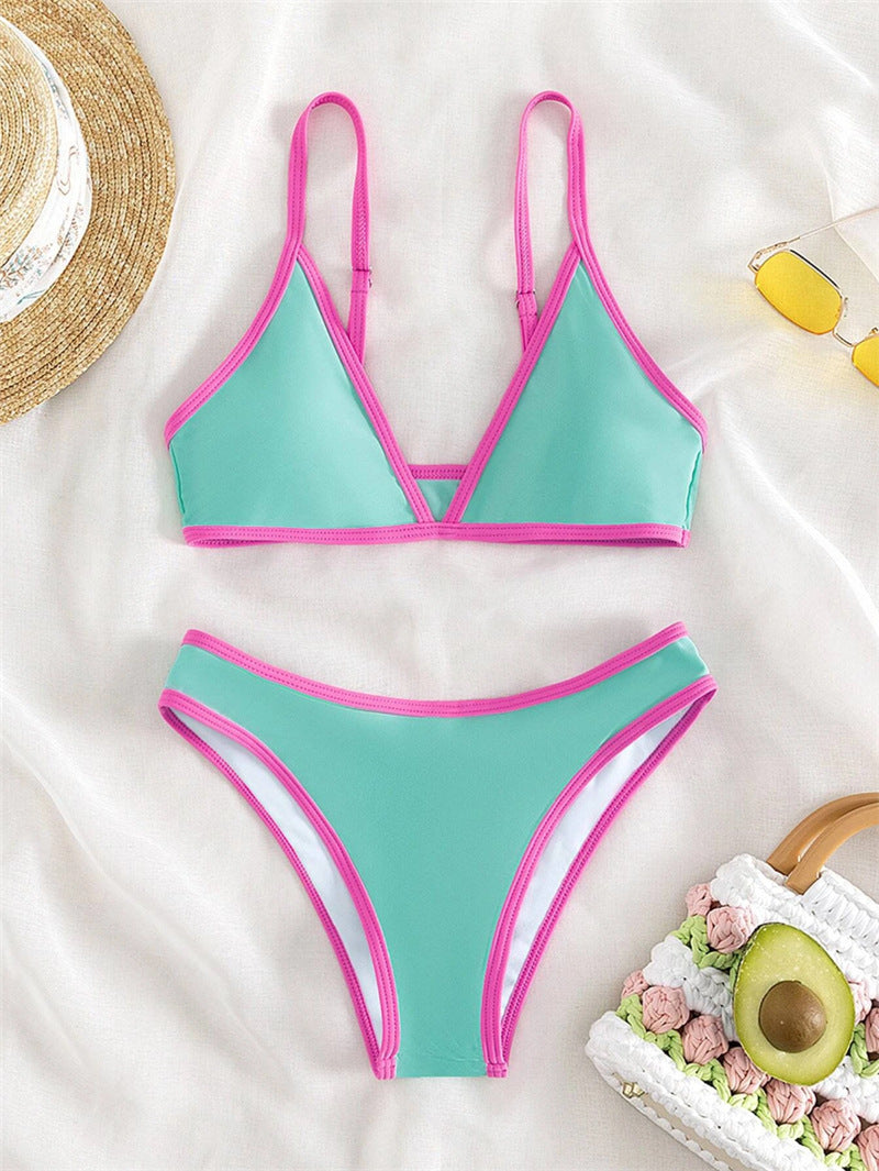 Dame Triangle Bikini Sæt med Kontrastbånd Stilla