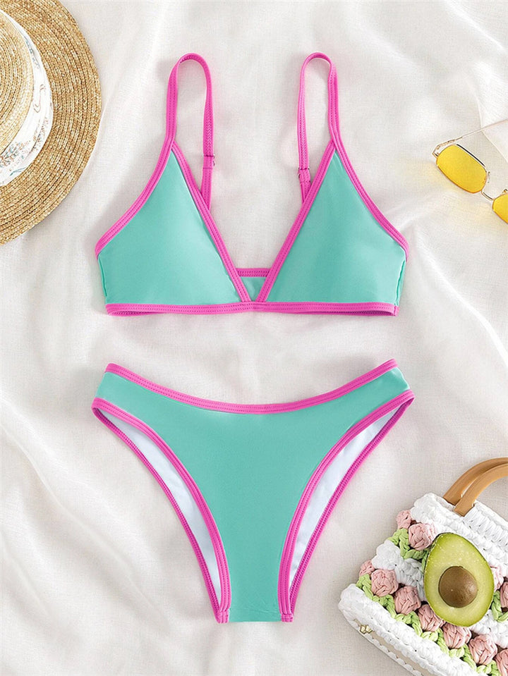 Dame Triangle Bikini Sæt med Kontrastbånd Stilla