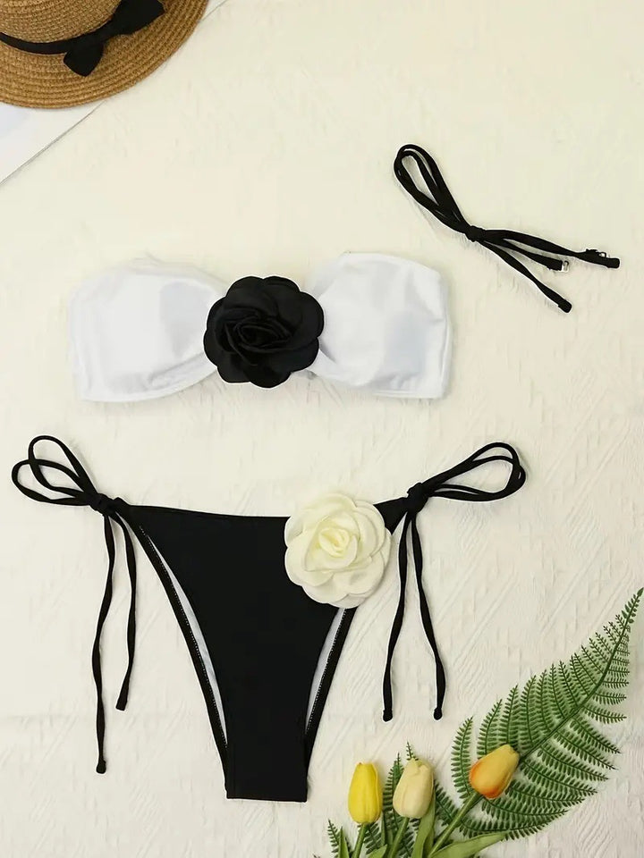 Dame Blomster Accent Bandeau Bikini Sæt Stilla