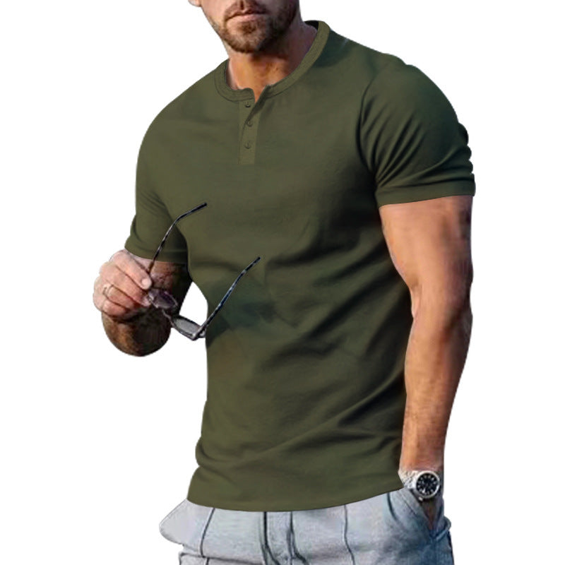 Herren kortærmet Henley T-shirt med praktisk knapdesign og kropsnær pasform Stilla