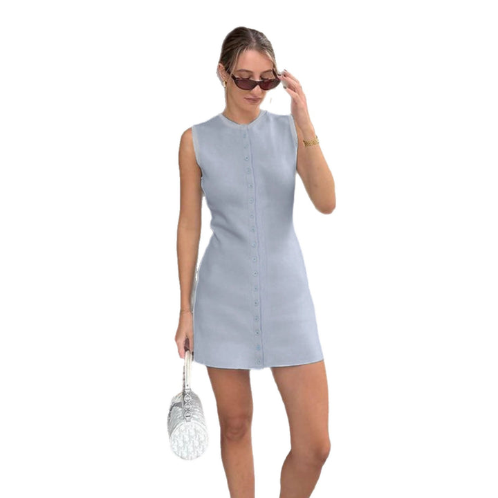 Damen ärmelloses Kleid mit durchgehender Knopfleiste und figurbetontem Schnitt Skovae