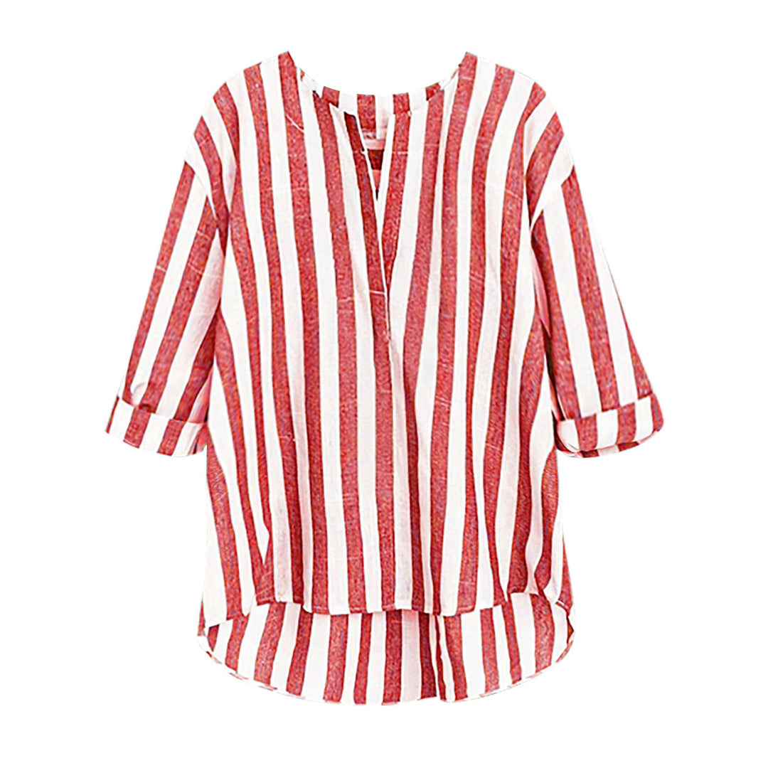 Dame afslappet linnedbluse med stribemønster og 3/4-ærmer Stilla