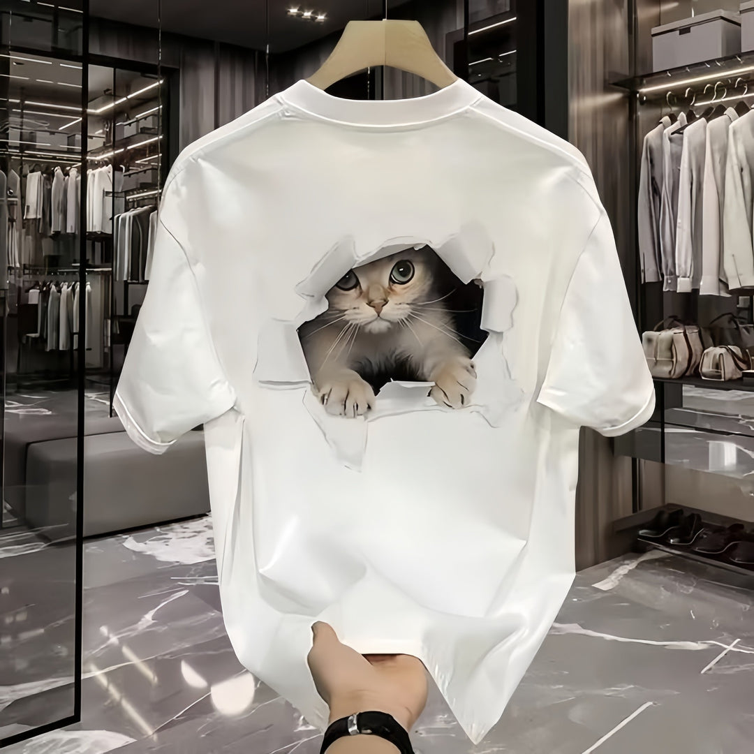Dame T-shirt med kreativt kattemotiv og unikt huldesign Stilla