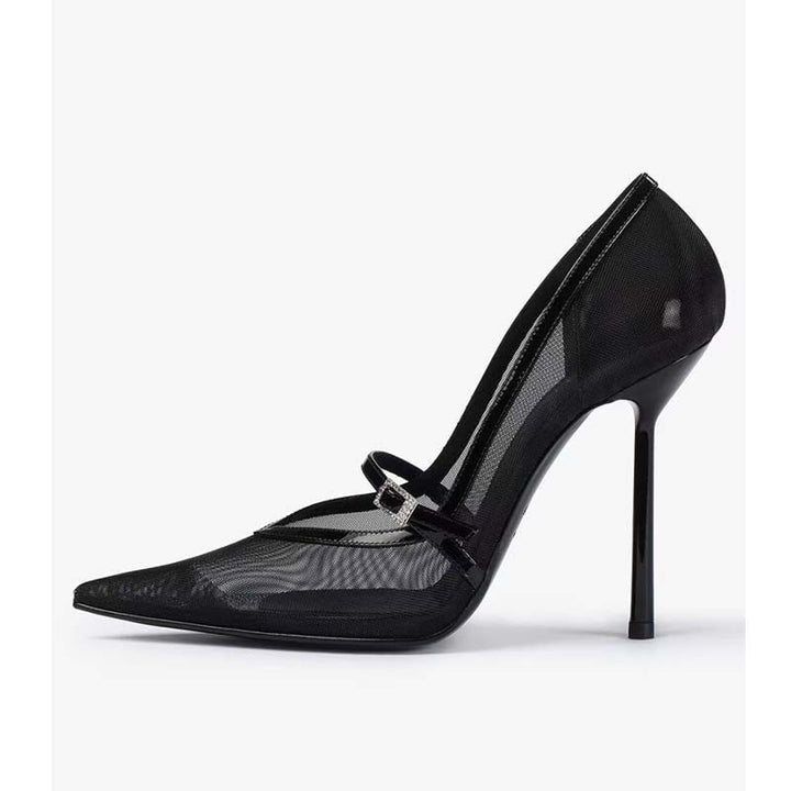Femme Elegante Mesh Spidsede Stiletto-Hæle med justerbar Ankelrem Stilla