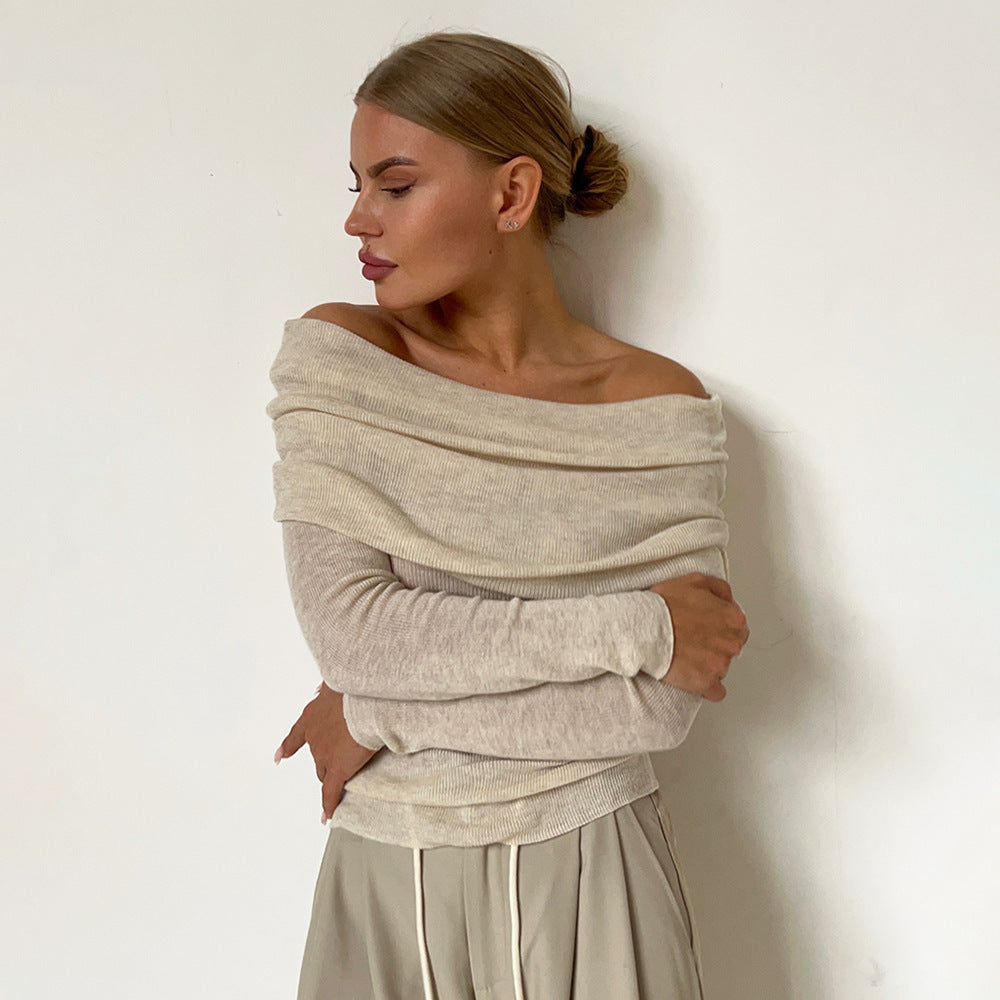 Femme Off-Shoulder Ripp Langærmet Top Stilla