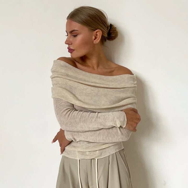 Femme Off-Shoulder Ripp Langærmet Top Stilla