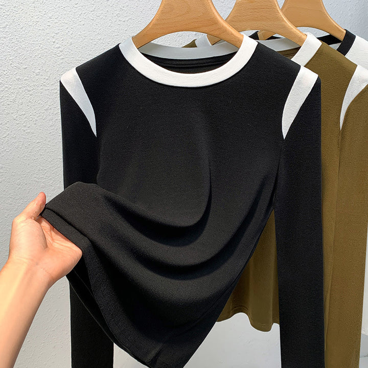 Dame Innovativt Langærmet T-shirt med kontrasterende Ærmelapper og tætsiddende Pasform Stilla