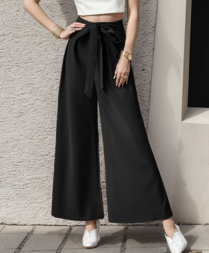 Dame Bred High-Waist-Bukser med Bindebælte Stilla