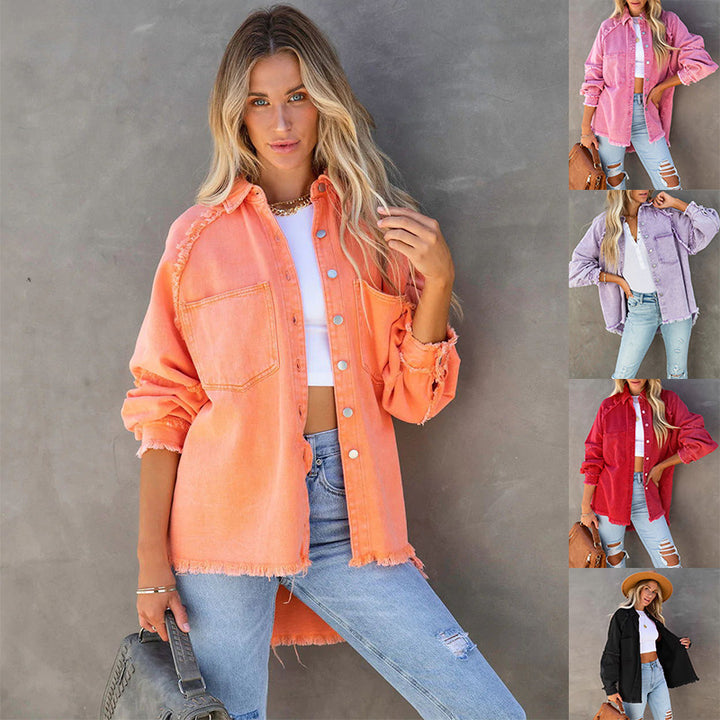 Damer Casual Denim Overgangsjakke i Vintage-stil med franske detaljer Stilla