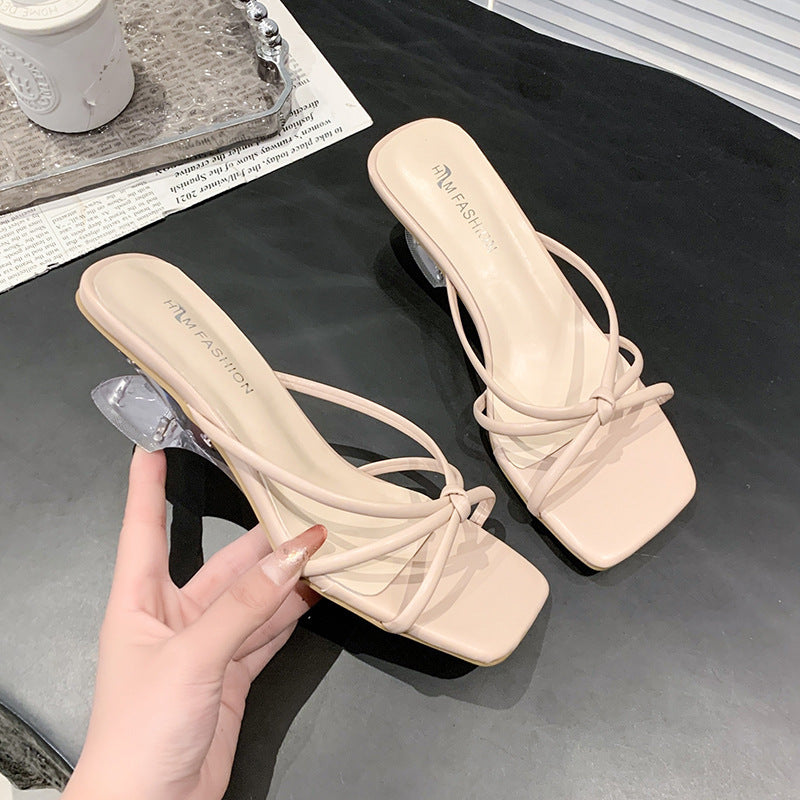 Dame Kvadratisk Tå Klar Hælet Slide Sandaler Stilla