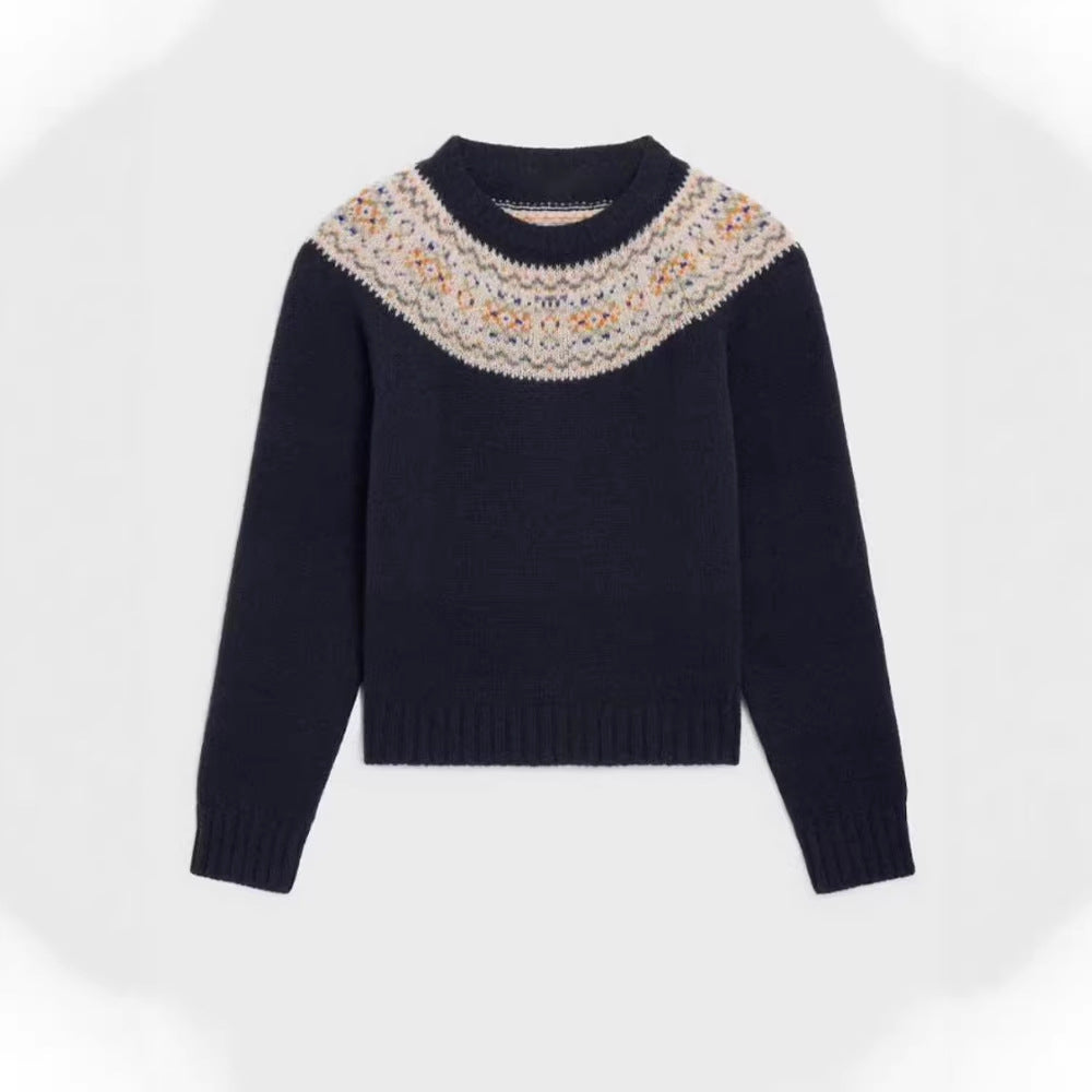 Kvindernes strikkede sweater med kreativt norsk mønster Stilla