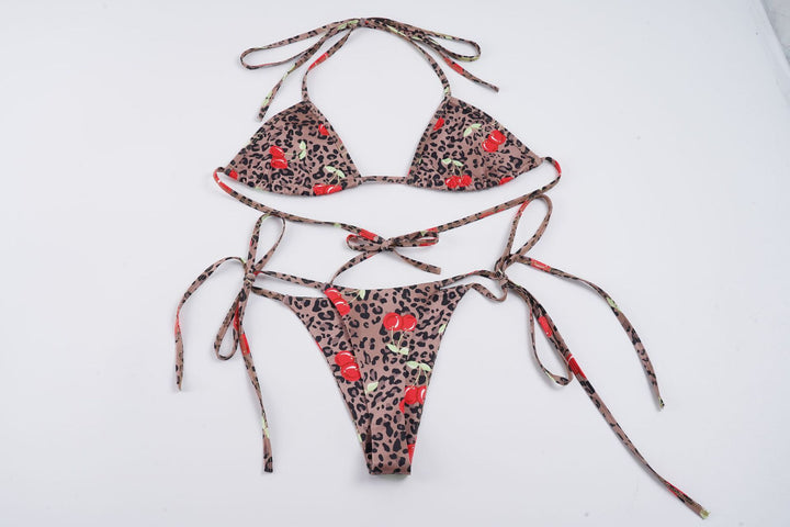 Dame triangel-bikini-sæt med florale accenter og dyretryk Skovae