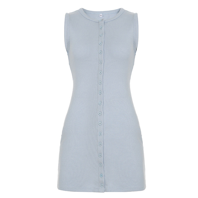 Damen ärmelloses Kleid mit durchgehender Knopfleiste und figurbetontem Schnitt Skovae