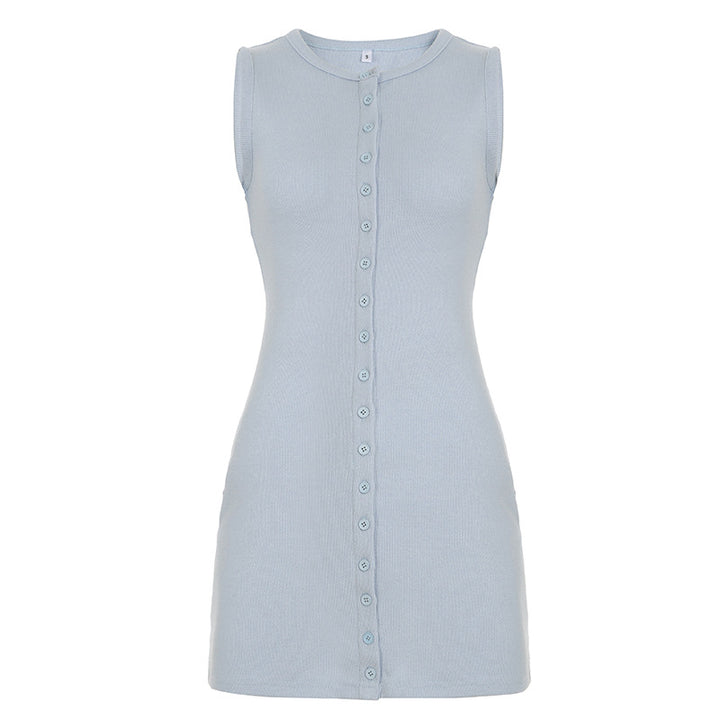 Damen ärmelloses Kleid mit durchgehender Knopfleiste und figurbetontem Schnitt Skovae