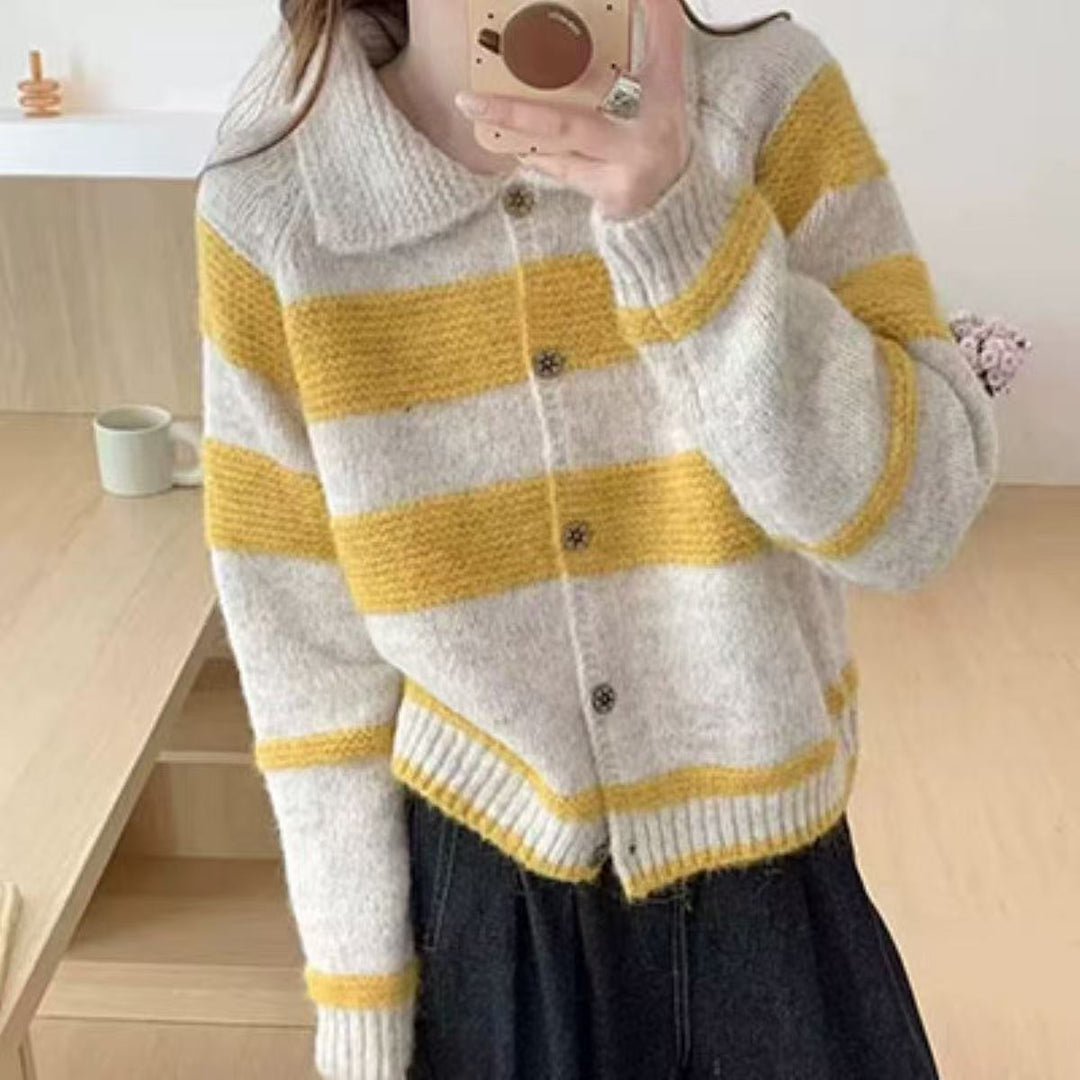 Damer Cozy Cardigan med Vintage Striber Stilla