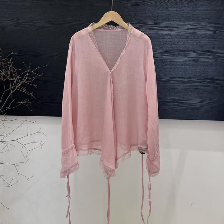 Femme Elegante Spidsbesat Let Bluse Stilla