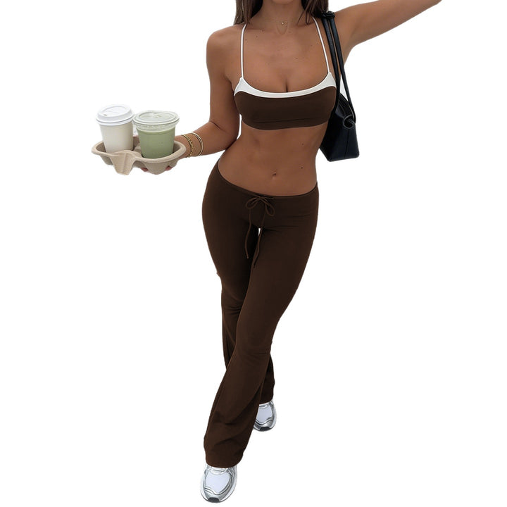 Dame sporty flared sæt med crop-top og bindebånd Skovae