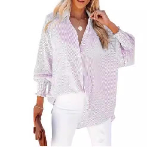 Damer Oversize Skjortebluse med modetræk og stribemønster Stilla