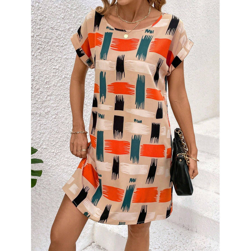Femme Elegante Shift Kjole med abstrakt penselstræk Design Stilla