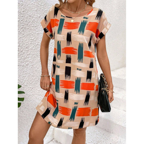Femme Elegante Shift Kjole med abstrakt penselstræk Design Stilla