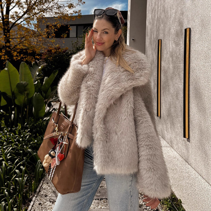 Damer Fluffy Plus Size Jakke med Blødt Pels Stilla
