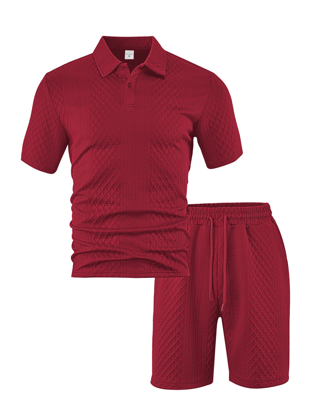 Herrer nan struktureret polo-shirt- og bermuda-shorts-sæt fra quiltet bomuldsblanding Skovae