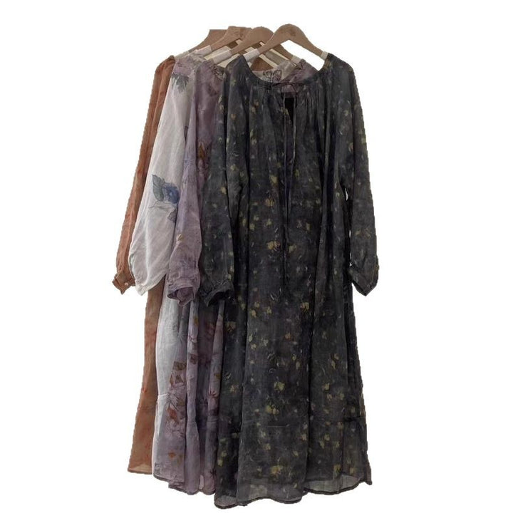 Femme Æterisk Floral Maxi-Kjole med Luftige Ærmer Stilla