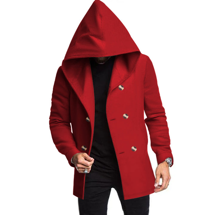 Herrernes fashionable hættefrakke med dobbelt knaplukning og elegante detaljer Stilla